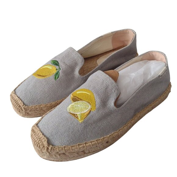 Soludos Seville Smoking Slipper in Lemons 9 NEW Blue Yellow Espadrilles Slip-ons - Picture 1 of 8
